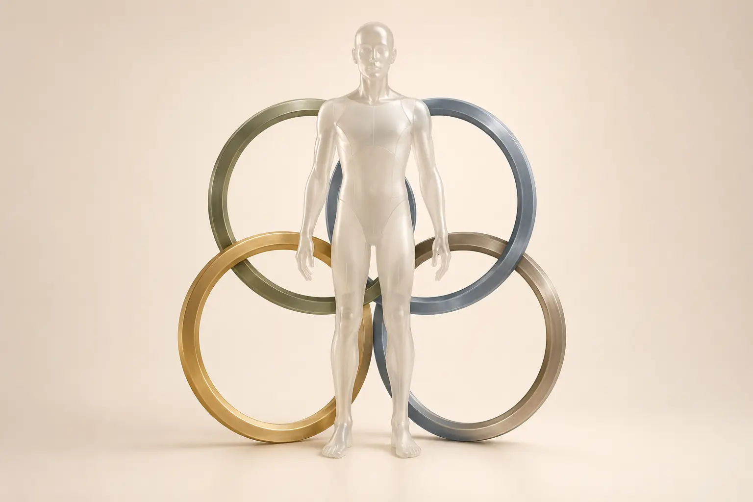 Transparentes anatomisches Modell mit vier ineinandergreifenden Ringen